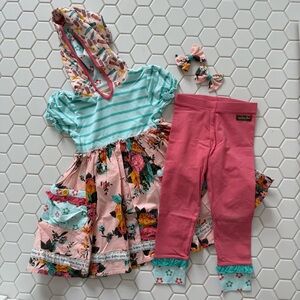 Floral Hooded Dress and Pink Leggings Set